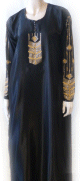 Abaya noire "Dubai" tissu satine decore de strass dores avec foulard assorti