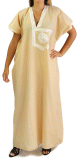 Robe manches courtes couleur Beige avec broderies Blanches