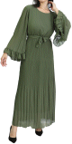Robe longue fluide plissee avec manches evasees pour femme - Couleur Vert kaki