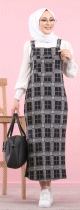 Robe Salopette a carreaux au look Muslima Hijab Fashion - Couleur noir et blanc
