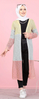 Cardigan Gilet long tricolore style décontracté moderne (Veste hijab moderne - Modest fashion France) - Couleur Jaune clair, vert pastel, corail Cardigan Gilet long tricolore style decontracte moderne (Veste hijab moderne - Modest fashion France) - Couleur Jaune clair, vert pastel, corail