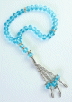 Chapelet "Sabha" a 33 perles de cristal de couleur bleu petites perles argentees