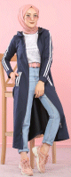 Cardigan long à capuche style décontracté et sportswear - Robe zippée pour femme voilée - Couleur Bleu marine Cardigan long a capuche style decontracte et sportswear - Robe zippee pour femme voilee - Couleur Bleu marine
