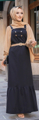 Robe bretelle (Salopette ) et sa ceinture assortie pour femme (Vetement hijab en ligne) - Couleur noire
