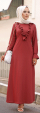 Robe longue bordee dun volant pour femme (Vetement style habille pour hijab) - Couleur rose