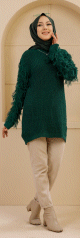Chandail - Tricot long pour femme - Couleur vert emeraude