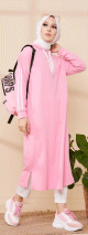 Tunique décontractée avec capuche pour femme (Vetement hijab moderne pour jeune) - Couleur rose Tunique decontractee avec capuche pour femme (Vetement hijab moderne pour jeune) - Couleur rose