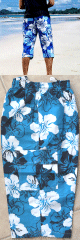 Pantacourt - Short long pour la plage - Sarouel de Bain pour homme motifs fleurs - Couleur bleu, blanc et noir
