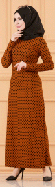 Robe longue a pois pour femme (Vetement musulman chic) - Couleur tabac