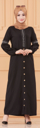 Robe longue brodee pour femme musulmane (Modeles de Robes Style Classique pour Hijab 2024) - Couleur noir