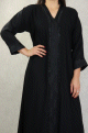 Robe Abaya Dubai noire de qualite avec strass avec son chale assorti