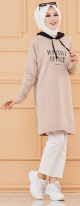 Tunique type sweat-shirt a capuche (Vetement decontracte et sport pour hijab) - Couleur beige