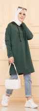 Tunique type sweat-shirt a capuche (Vetement decontracte et sport pour hijab) - Couleur vert emeraude