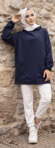 Sweat ample avec capuche imprime au dos (Vetement femme pour hijab) - Couleur bleu marine