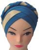 Bonnet hijab croisee a tresse pour femme - Couleur Bleu vert