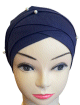 Bonnet turban croise devant avec bandelette perle a enrouler pour femme - Couleur Bleu marine